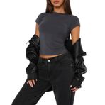 OYIGELZ Crop Tops Y2K Gri-T1 Kısa Kollu Kadın T-shirt