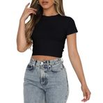 OYIGELZ Crop Tops Y2K Siyah-U1 Kısa Kollu Kadın T-shirt