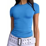 OYIGELZ Kadın tişörtü, klasik kesim, basic kısa kollu, Crop Top Y2K Slim Fit üst parça, gündelik, yuvarlak yaka tişört, Açık mavi-d1, L