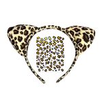 Oykrueats Leopar kulak tacı, geçici dövme seti, leopar kulaklar, leopar kostüm aksesuarları, kaplan alın bantları, cadılar bayramı, kostümlü oyun, partiler, karnaval, parti, çocuklar, yetişkinler için