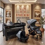 Öykü Bebek Diyarı Confor Yeni Doğan 3lü Bebek Çeyiz Seti Bebek Arabası - Taşıma Puset - Anne Yanı Asansörlü Park Beşik - Gri - Siyah