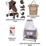 Öykü Bebek Diyarı Öykü Bebek Dunyası Yeni Doğan Bebek Çeyiz Seti (Bebek Arabası+Puset+Beşik+Anne Bebek Çantası+Yağmurluk+Yatak) - Kahverengi