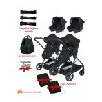 ÖYKÜ BEBEK DUNYASI Ayrılıp Birleşebilen Travel Sistem İkiz Bebek Arabası( 2 Adet Yağmurluk Ve Ayak Örtüsü )