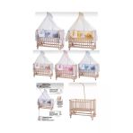 Öykü Bebek Dunyası Doğal Ahşap Bebek Seti - Beşik+Bebek Arabası+ Yürüteç+Hamak+ Anne Bebek Çantası+ Banyo Seti