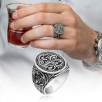 Oyma Desenli Oval Taşsız 925 Gümüş Erkek Yüzük