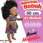 Oynar Gözlü Türkçe Konuşan Siyahi Nazlı Saçlı Et Bebek 60 Cm. - Konuşabilen Bebek - Saçlı Büyük Bebe