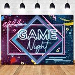 Oyun Gecesi Teması Fotoğrafçılık Arka Planı Parlayan Neon Fotoğraf Arka Planı 1,5 x 9 m Doğum Günü Partisi Dekoru Uyku Partisi Uyku Partisi Balo Oyun Parti Kek Masa Dekoru Fotoğraf Kabini Malzemeleri