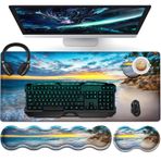 Oyun Mouse Pad Seti, Büyük Mouse Pad ve Ergonomik Hafıza Köpüğü Klavye Bilek Desteği Kolay Yazma Ağrı Giderme Yazma Matı, Genişletilmiş Ofis Masası Matı Plaj Mouse Pad
