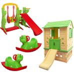 Oyun Parkı Seti – Kaydıraklı Oyun Evi + Kaydırak Salıncak Takımı + 2 Sallanan Fil – Kreş Anaokulu - Krem