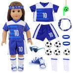 Oyuncak bebek kıyafeti 35 – 43 cm bebek için kıyafet oyuncak bebek aksesuarı, 14 futbol modası spor giyim üst parça pantolon saç bantları bileklikler ayakkabı güneş gözlüğü çorap düdük futbol