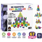 Oyuncak Fabrikası 67 Parça Manyetik Yapı Blokları 3D Eğitici Oyuncak Seti Büyük Boy Renkli Stem Oyunu (3+Yaş)