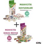 Oyuncak Manyetik Mıknatıslı 30 Parça Hayvanlar ve 26 Parça Sebze Meyveler Eğitici Set Magnet Buzdolabı ve Metal Yüzeylerde Kullanılabilir Hayvanları ve Sebzeleri Meyveleri Öğren Giffy - Çok Renkli