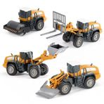 Oyuncak Metal Başlıklı İş Makinaları Seti Ekskavatör Kar Küreyici Forklift Silindir 4 Ü 1 Arada Set