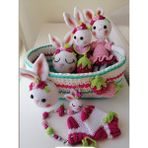Oyuncak Park Yenidoğan Sevimli Tavşan Sepetli Takım Amigurumi Organik Oyuncak