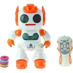 Oyuncak Robot Uzaktan Kumandalı Disk Atan Işıklı Sesli 30 cm - Beyaz - Turuncu
