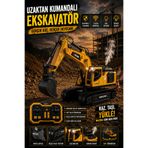 oyuncakgidiyor Buharlı Işıklı Sesli Metal Alaşım Excavator Uzaktan Kumandalı RC İş Makinesi
