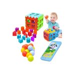 OyuncakZade Eğitici Geometrik Bultak Küp + Sesli Işıklı Telefon + 10 Top Hediyeli