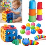 Oyuncakzade Renkli Esnek Montessori Tırtıl + Sevimli Kule + Küp Bultak 10 Top