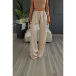 OYYOMODA BELİ LASTİKLİ KRİSTAL ( SATEN ) KUMAŞ BOL PAÇA PARLAK PANTOLON. KREM BEJ