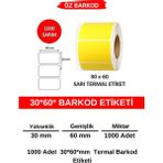 Öz Barkod Barkod Etiketi 30MM*60MM – 1000 Adet (Sarı Zeminli) | Net Baskı, Gerçek Uzunluk, Cihaz Dostu - 30 x 60 mm