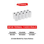 ÖZ BARKOD Termal Fiş Yazıcı Rulosu 80 mm x 40 metre - 10 Adet Termal Rulo