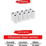 Öz Barkod Termal Fiş Yazıcı Rulosu 80X30M – 10 Adet | Net Baskı, Gerçek Uzunluk, Cihaz Dostu | Adisyon Kağıdı - Beyaz