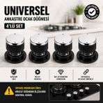 Öz Beyaz Eşya Kumtel - Lanova Uyumlu Ankastre Cam Ocak Düğmesi 4'lü Set