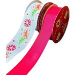 Öz-El 2 Makara Limon Baskılı Beyaz Ve Fuşya Grogren Kurdele 4Cm/5Mt 2,5Cm/5Mt 140137/120213