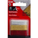 Öz-El Altın, Gümüş, Kırmızı Renkli Simli Kurdele 10 Cm 3X1.50Mt 130 001