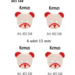 Öz-El Ayıcık Şekilli Kırmızı Renk 4 Adet 15 Mm Bebek Düğme, Çocuk Kazak, Yelek, Gömlek Düğmesi 403 345