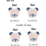 Öz-El Ayıcık Şekilli Mavi Renk 4 Adet 15 Mm Bebek Düğme, Çocuk Kazak, Yelek, Gömlek Düğmesi 403 351