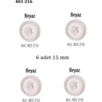 Öz-El Beyaz Renk 6 Adet Beyaz Şeritli 15 Mm Bebek Düğme, Bebek Kazak, Yelek, Gömlek Düğmesi 403 216