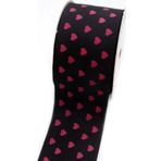 Öz-El Siyah Mor Kalp Baskılı Grogren Kurdele, Paketlik Kurdele 5 Cm 5 Mt 140 166