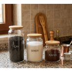 Öz-Home Öz Home 3'lü Vakumlu Bambu Kapaklı Cam Kavanoz Seti 1400ML/ 900 Ml/ 635 ml - Şeffaf - Natürel - 3 Adet - Hacim