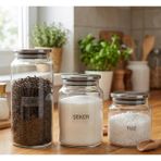 Öz-Home Öz Home 3'lü Vakumlu Metal Kapaklı Cam Kavanoz Seti 1400 Ml/ 900 ml / 635 ml - Şeffaf - Natürel - 3 Adet - Hacim