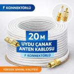 Özbience 20 Metre Uydu Anten Kablosu F Konnektörlü, Yüksek Kalite ve Güvenilirlik - Altın - Gri