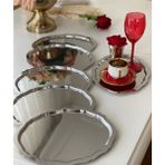 Özbience 20X25 cm Oval Dalgalı Çelik Servis ve Sunum Tepsisi 6'lı Set - Altın - Gümüş - Bakır - Seçenek 1