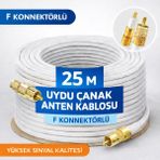 Özbience 25 Metre Uydu Anten Kablosu F Konnektörlü, 64 Tel, Yüksek Kaliteli Performans - Altın - Gri