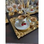 Özbience 2'li Gold Gül Motifli Çelik Kahve Sunum Tepsisi Seti - Altın - Seçenek 1