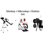 Özbience 3'lü Astronomi ve Biyoloji Seti: Teleskop, Mikroskop, Dürbün - Ahşap - Beyaz - Seçenek 1