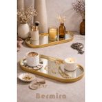 Özbience 3'lü Oval Aynalı Sunum Tepsisi, Gold, 12X30, Kahve ve Çay Ikramlık - Altın - Seçenek 1