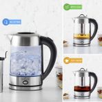 Özbience 3'ü Bir Arada LED Işıklı Cam Kettle, Bitki ve Çay Makinesi, Su Isıtıcı - Ahşap
