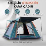 Özbience 4 Kişilik Otomatik Tenteli Kamp Çadırı, Portatif, Anti-Uv, Su Geçirmez - Açık Bej