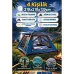 Özbience 4 Kişilik Otomatik Tenteli Kamp Çadırı, Portatif, Anti-Uv, Su Geçirmez, Outdoor - Ahşap - Beyaz