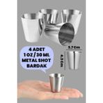 Özbience 4'lü Metal Shot Bardak Seti, 30ML, Paslanmaz Çelik, Kamp ve Ev Kullanımı - Altın - Gri