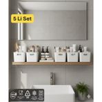 Özbience 5'li Banyo ve Dolap Organizer Seti, Beyaz, Çok Amaçlı, Plastik - Ahşap - Beyaz - Seçenek 1