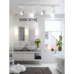 Özbience 6 Adet Beyaz 360° LED Ray Spot ve 2m Raylı Armatür Seti - Seçenek 1 - Ahşap - Beyaz