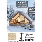 Özbience 6 Kişilik 4 Mevsim Su Geçirmez Şişme Kamp Çadırı 300X210 cm - Ahşap - Bej