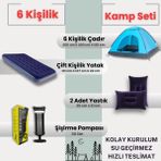 Özbience 6 Kişilik Kolay Kurulum Kamp Çadırı ve Çift Kişilik Şişme Yatak Seti - Açık Bej