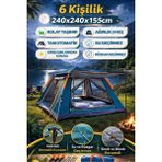 Özbience 6 Kişilik Otomatik Kamp Çadırı, Portatif, Anti-Uv, Su Geçirmez, Outdoor - Ahşap - Beyaz